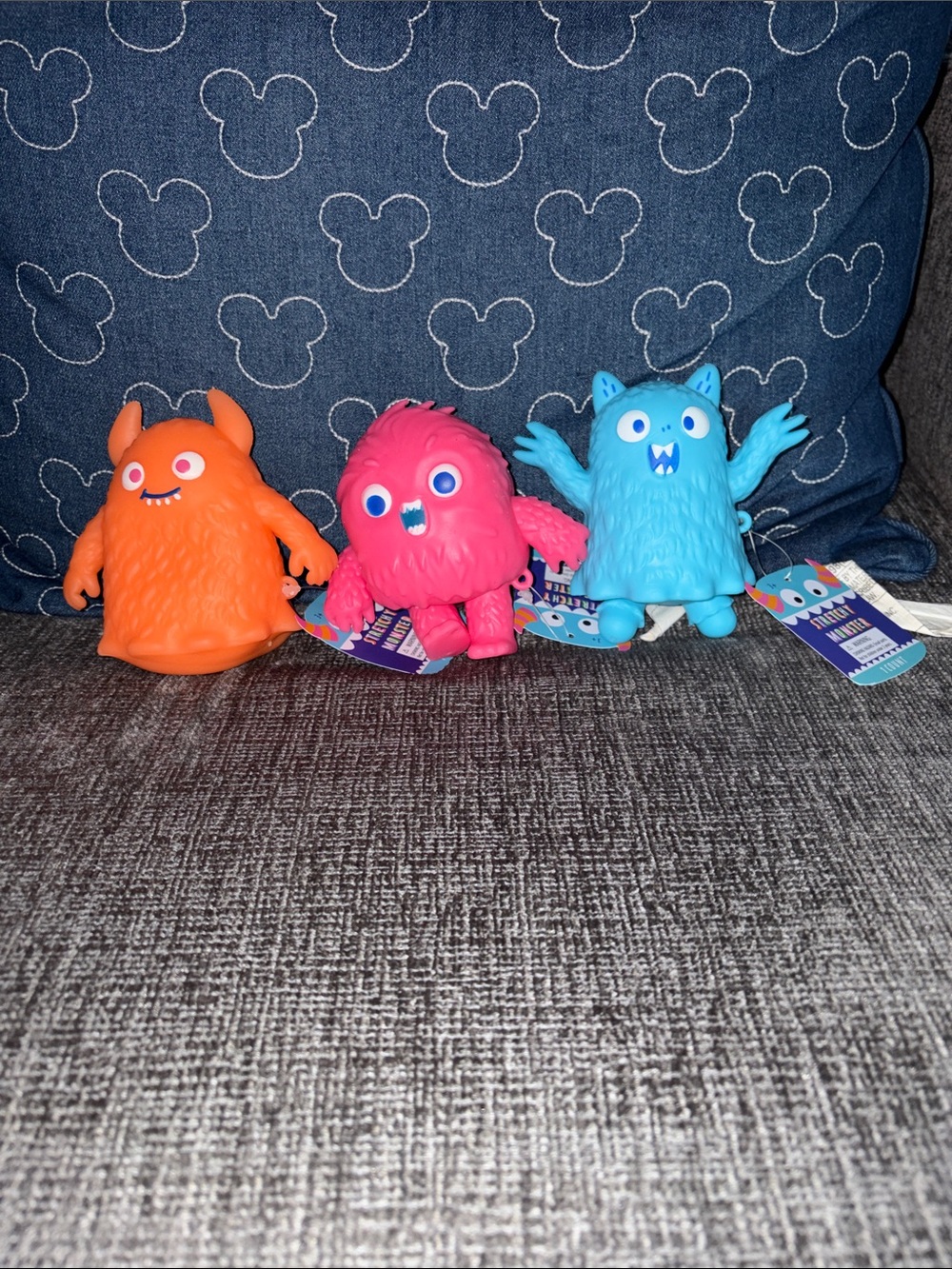 Squishy Bright Monster Toys Set - Orange, Pink, Blue